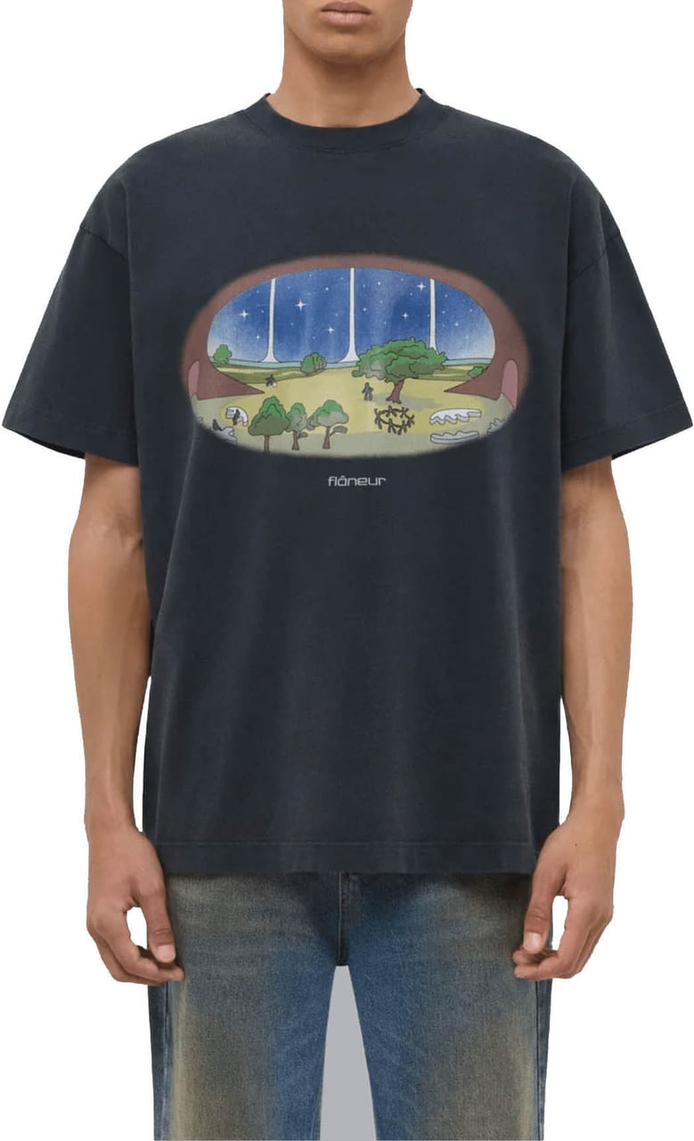FLÂNEUR STARDOME PRINT WASHED T-SHIRT BLACK Zwart