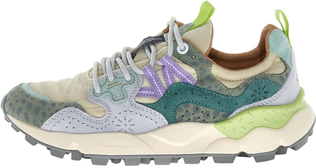 Flower Mountain Sneaker Flower Mountain Yamano 3 suede maculato salvia e tessuto tecnico sabbia Groen
