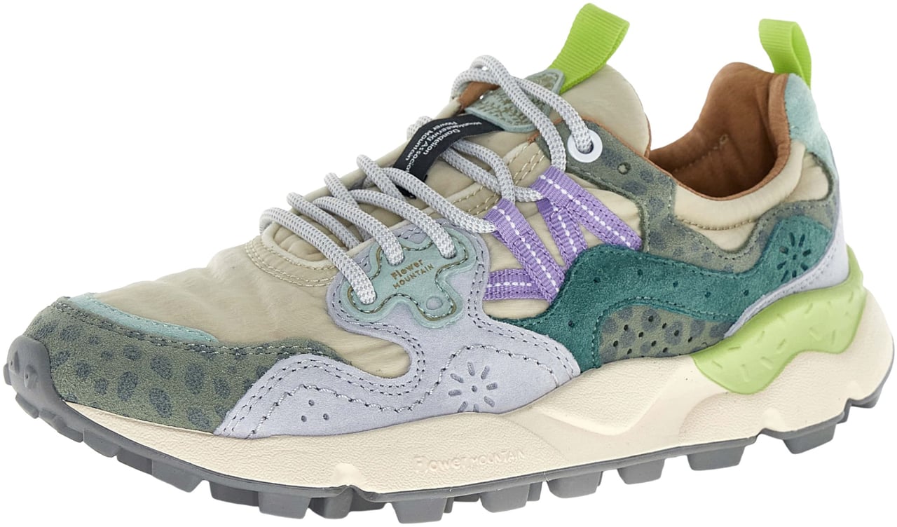 Flower Mountain Sneaker Flower Mountain Yamano 3 suede maculato salvia e tessuto tecnico sabbia Groen