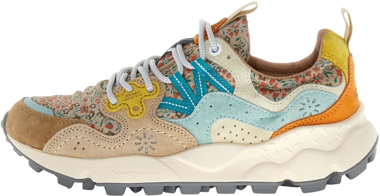 Flower Mountain Sneaker Flower Mountain modello Yamano 3 suede biscotto e canvas a fiorellini Beige