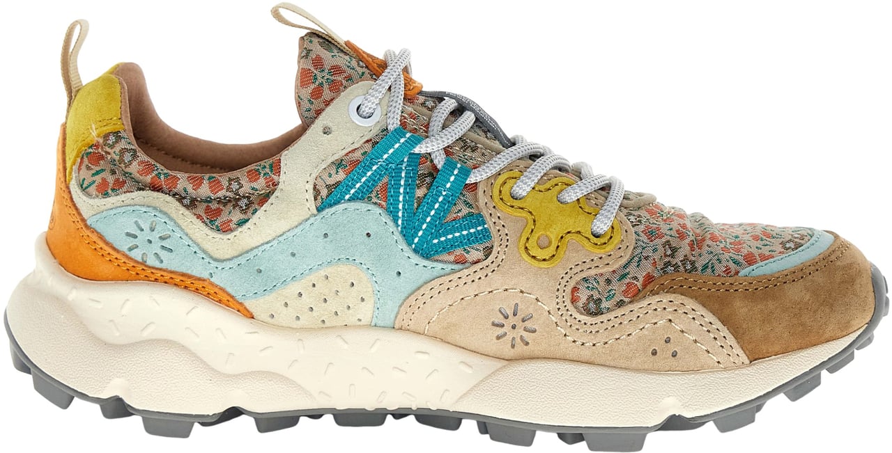Flower Mountain Sneaker Flower Mountain modello Yamano 3 suede biscotto e canvas a fiorellini Beige