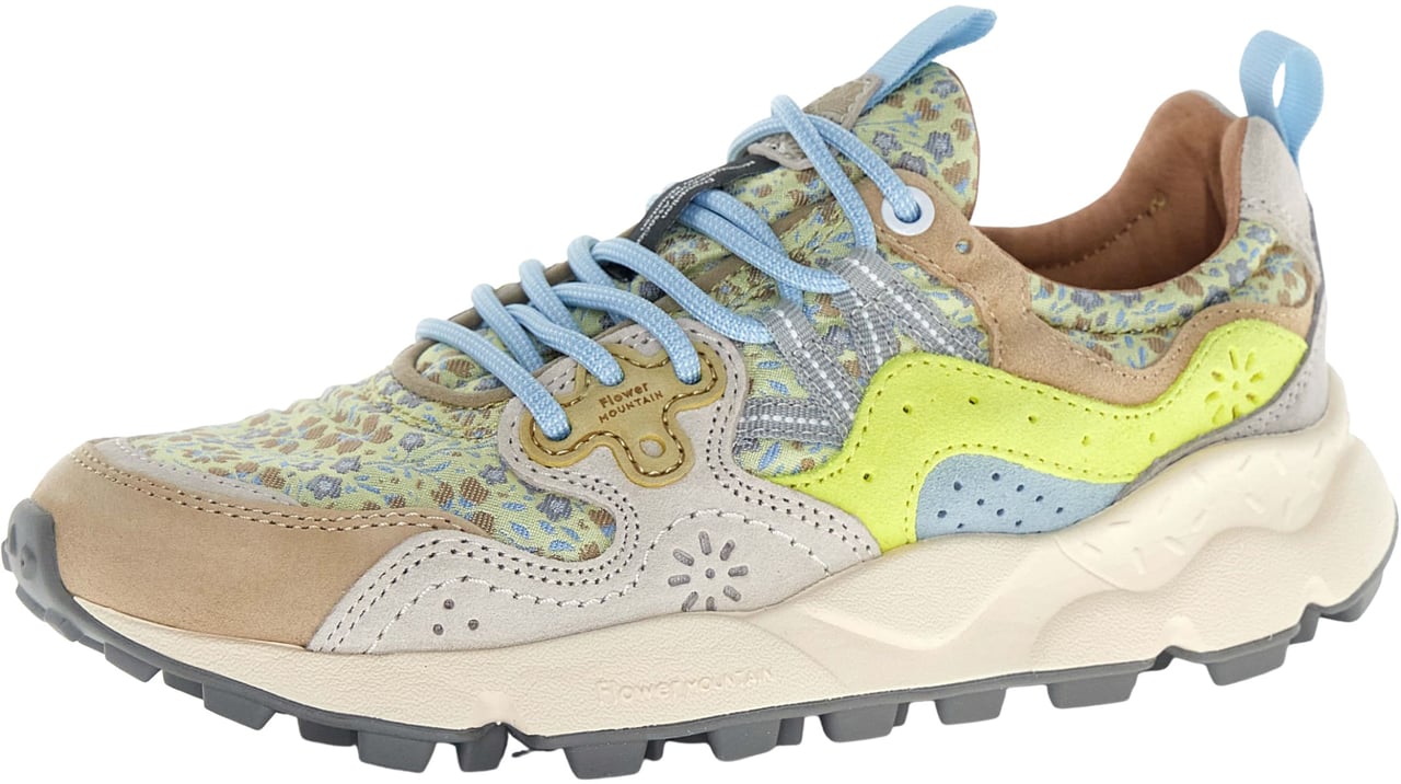 Flower Mountain Sneaker Flower Mountain modello Yamano 3 in suede beige e canvas giallino a fiorellini Beige