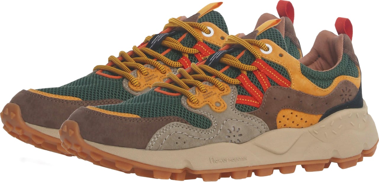 Flower Mountain Sneakers Yamano 3 Uni Suede-Nylon Mesh Taupe/Green/Ocra Taupe