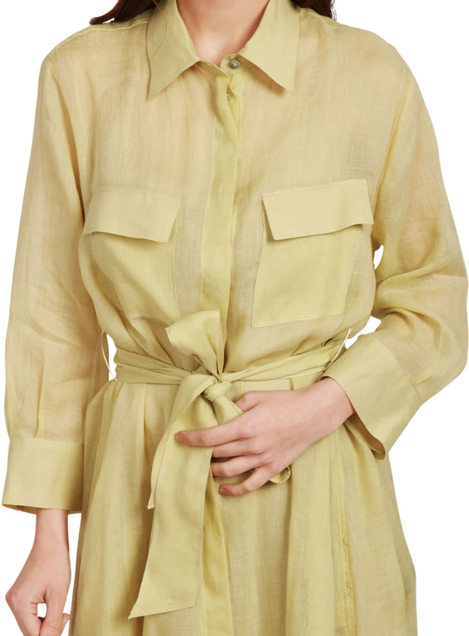 Forte Forte Green Cupro Shirt Dress With Belt Neutraal