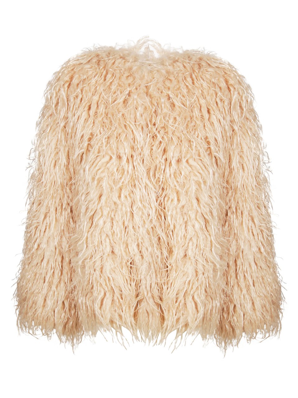 Forte Forte Short Kimono-Inspired Jacket In Eco-Friendly Mongolian Faux Fur Neutraal