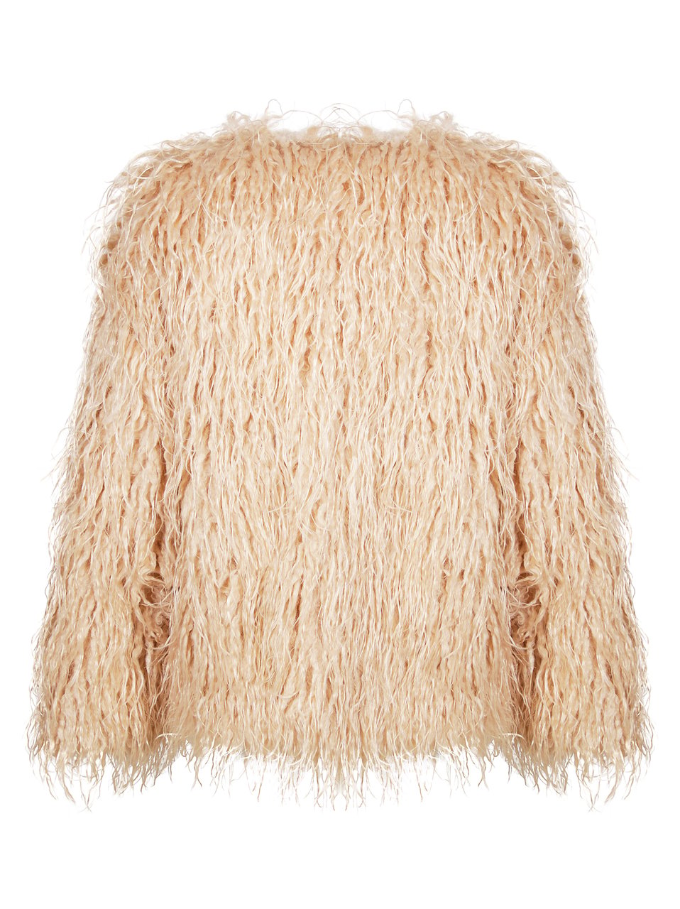 Forte Forte Short Kimono-Inspired Jacket In Eco-Friendly Mongolian Faux Fur Neutraal