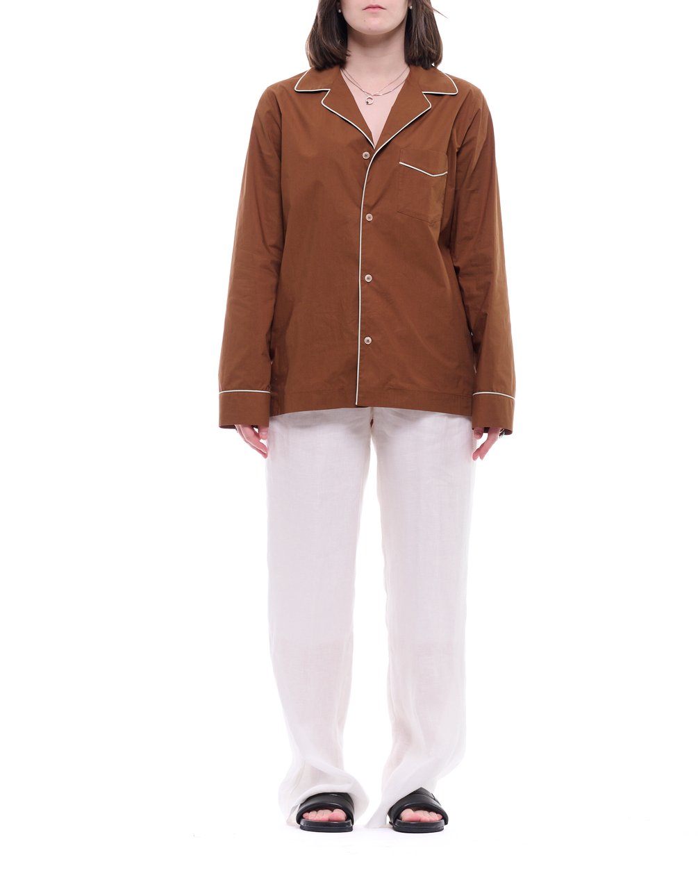 Forte Forte Chocolate My Shirt Cotton Poplin Shirt Bruin