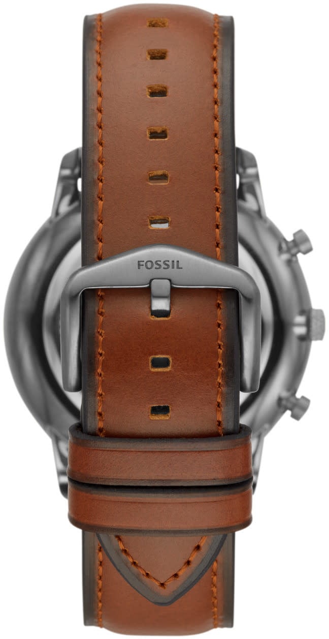 Fossil Fossil FS5512 Horloge Heren Staal zwart met bruin leren band Beige
