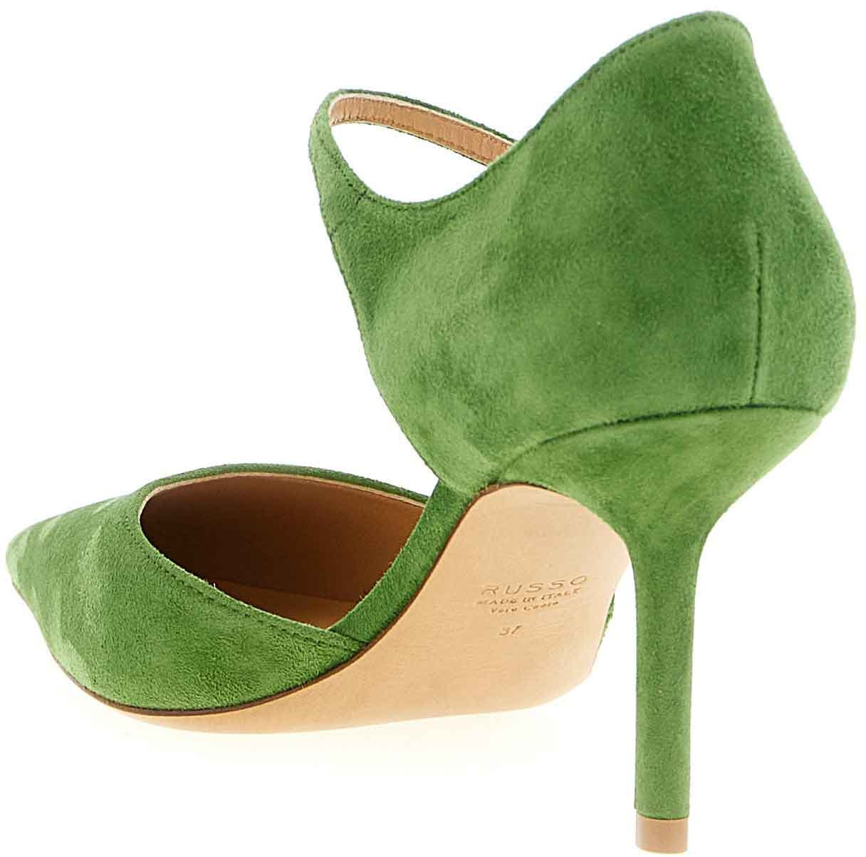 Francesco Russo Bicolor Goatskin Mid Heel Pumps Groen