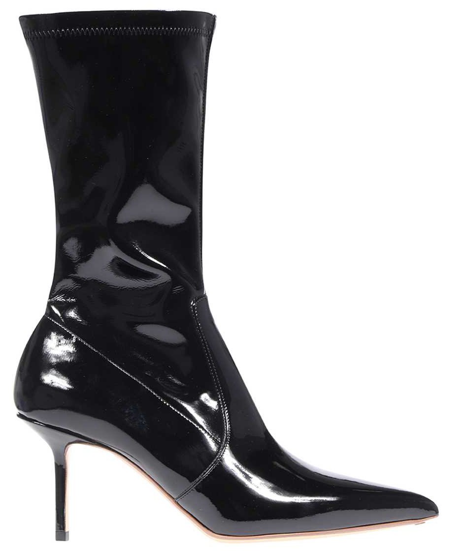 Francesco Russo Patent pointy toe ankle boots Zwart