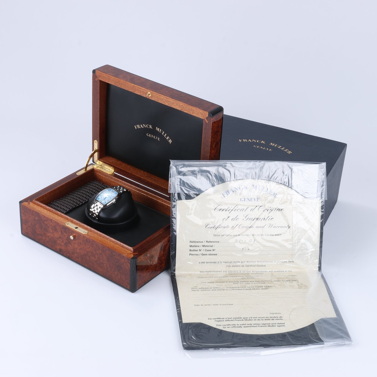 Franck Muller Franck Muller Tonneau Curvex 722 SS QZ Blue-Face Watch Blauw