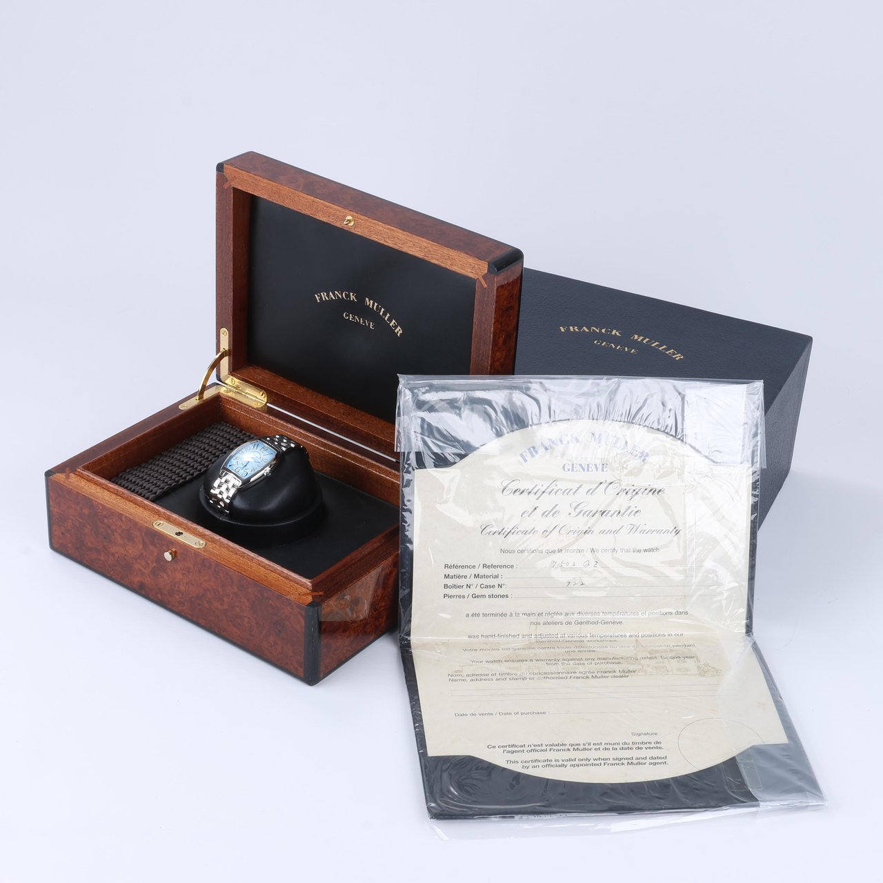 Franck Muller Franck Muller Tonneau Curvex 722 SS QZ Blue-Face Watch Blauw