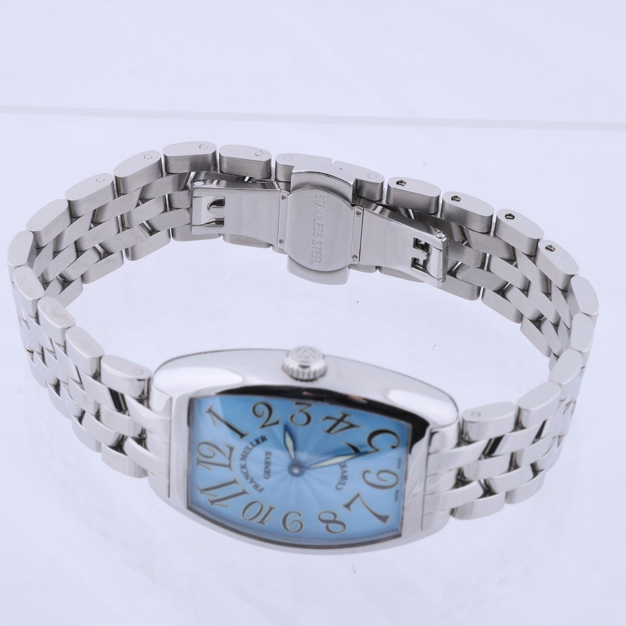 Franck Muller Franck Muller Tonneau Curvex 722 SS QZ Blue-Face Watch Blauw