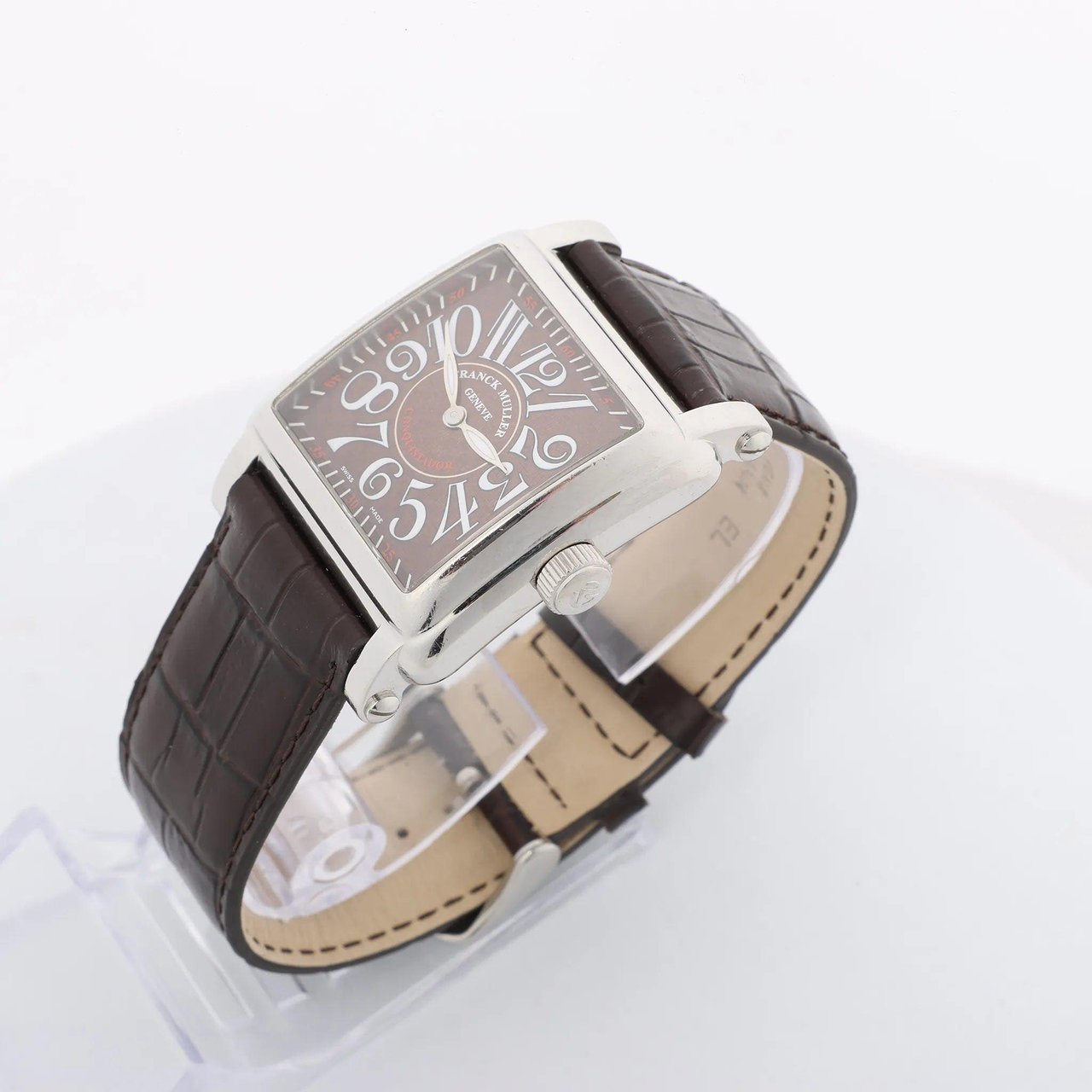 Franck Muller Conquistador 10002MQZ #10 Leather x SS QZ Watch with Brown Dial Bruin