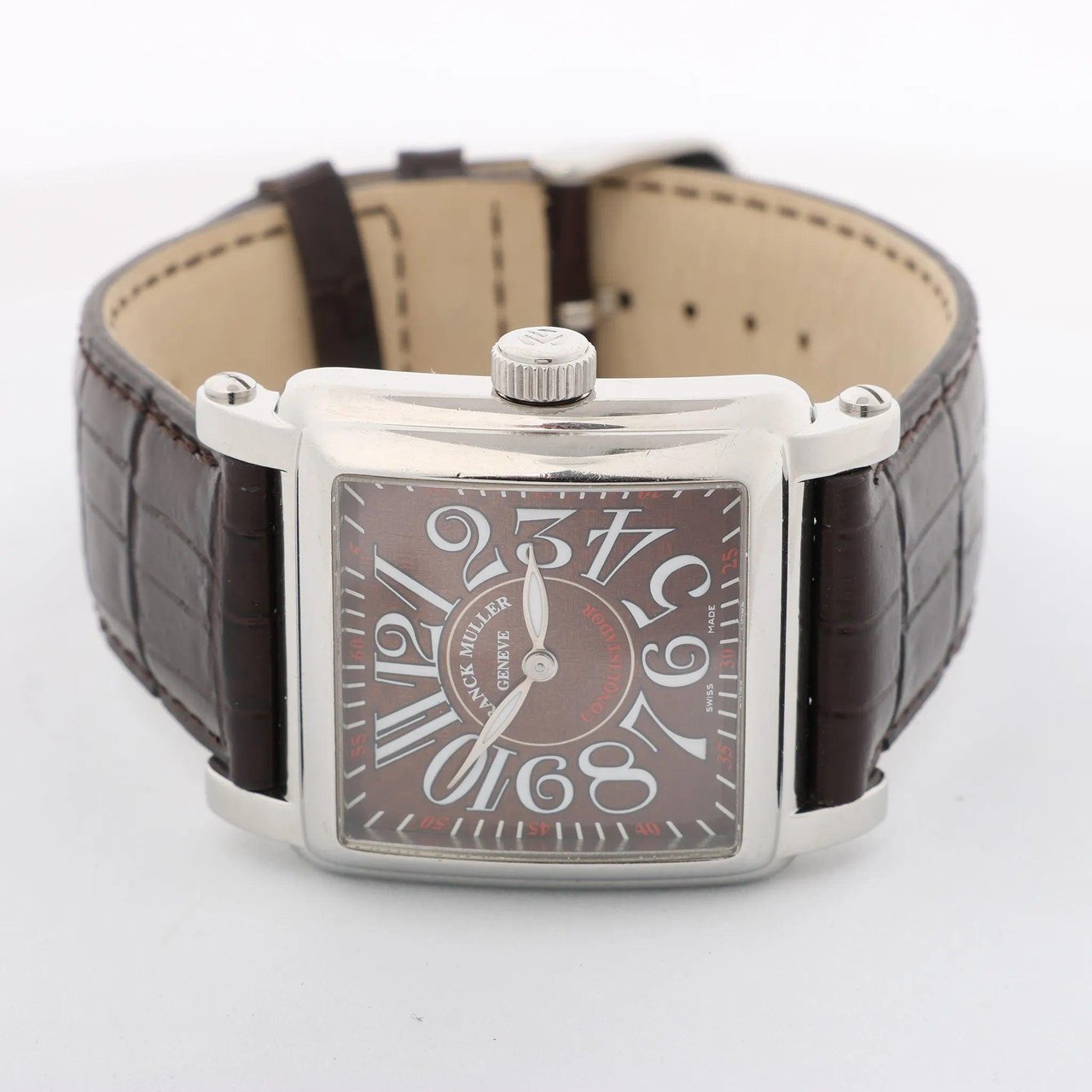 Franck Muller Conquistador 10002MQZ #10 Leather x SS QZ Watch with Brown Dial Bruin