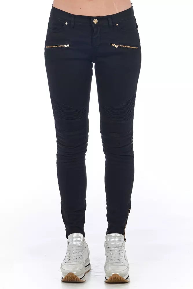 Frankie Morello Black Cotton Women Jeans Zwart