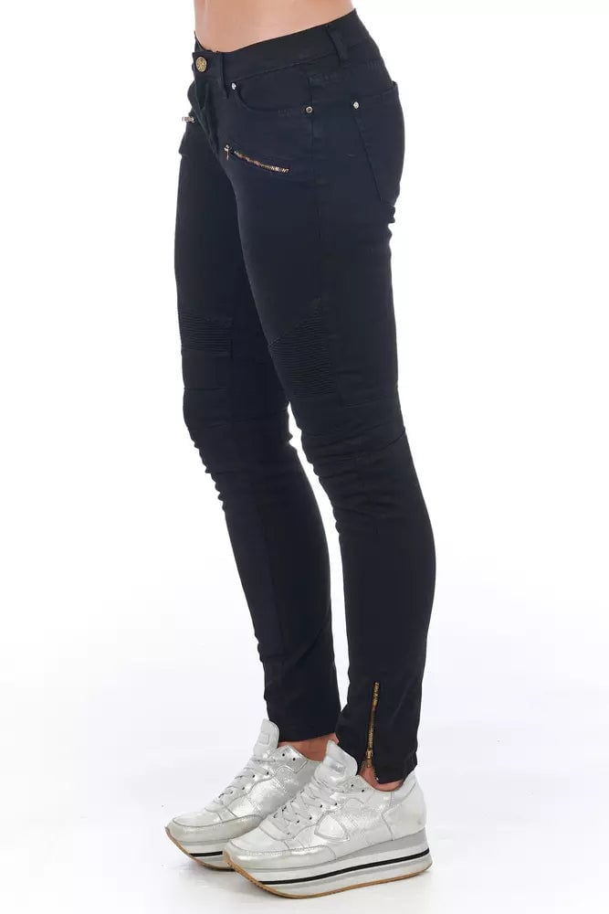 Frankie Morello Black Cotton Women Jeans Zwart