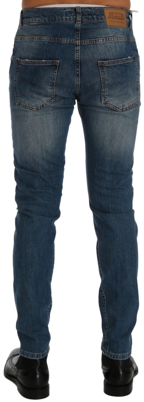 Frankie Morello Blue Wash Torn Dunfermile Slim Fit Jeans Blauw