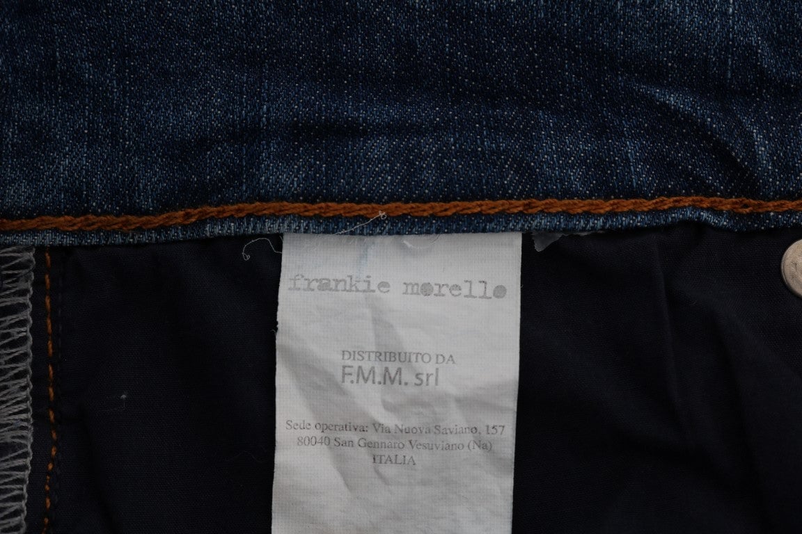 Frankie Morello Blue Wash Torn Dunfermile Slim Fit Jeans Blauw