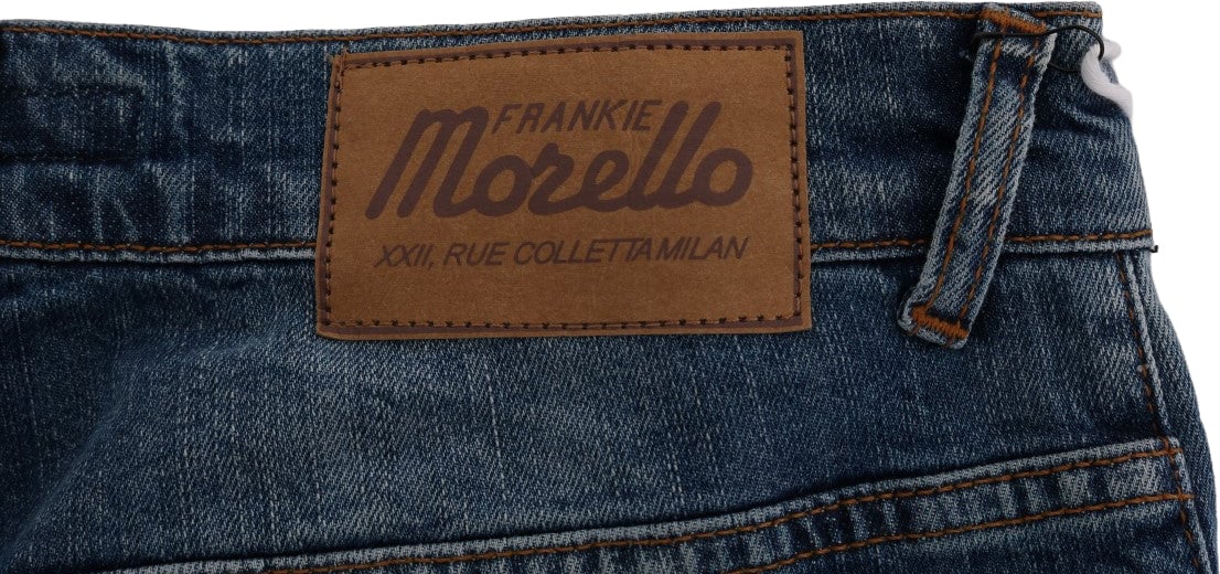 Frankie Morello Blue Wash Torn Dunfermile Slim Fit Jeans Blauw