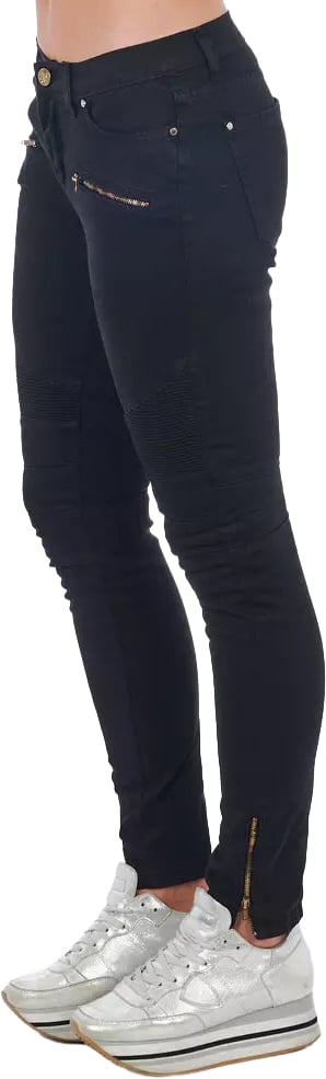 Frankie Morello Black Cotton Women Jeans Zwart