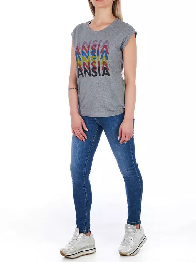 Frankie Morello Frankie Morello Gray Cotton Women T-Shirt Grijs
