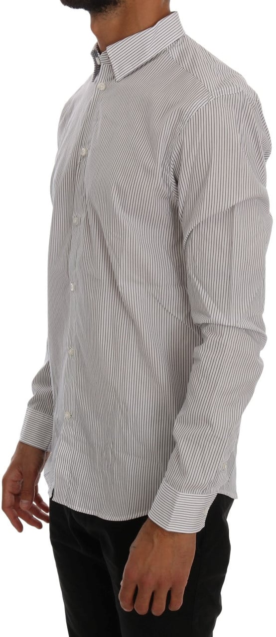 Frankie Morello White Blue Striped Casual Cotton Regular Fit Shirt Blauw