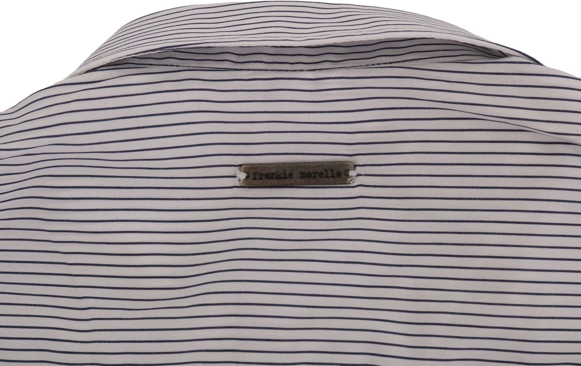 Frankie Morello White Blue Striped Casual Cotton Regular Fit Shirt Blauw