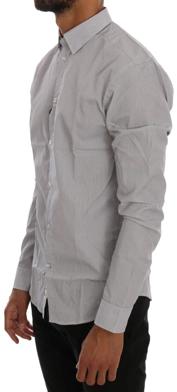 Frankie Morello White Blue Check Casual Cotton Regular Fit Shirt Blauw