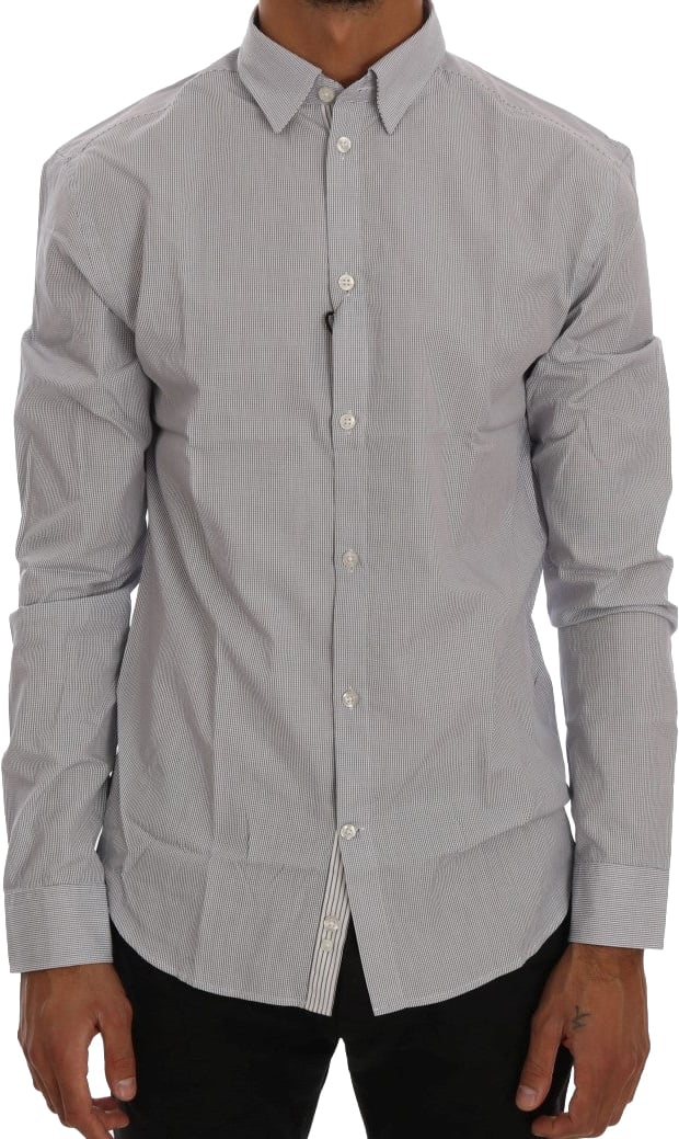 Frankie Morello White Blue Check Casual Cotton Regular Fit Shirt Blauw
