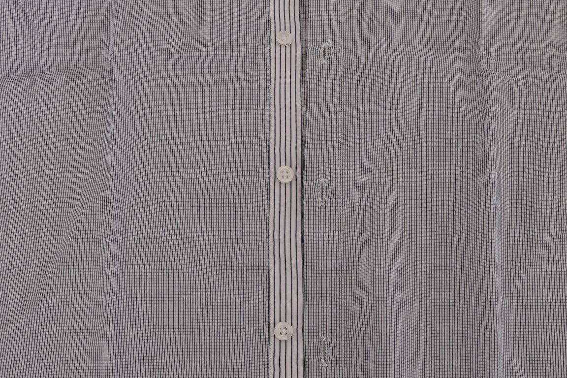 Frankie Morello White Blue Check Casual Cotton Regular Fit Shirt Blauw