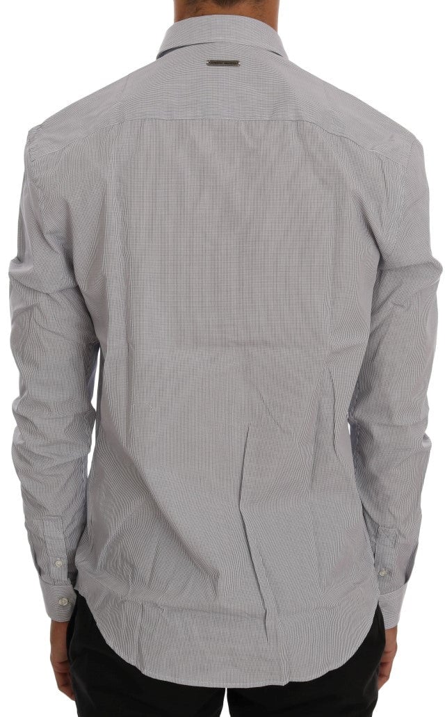 Frankie Morello White Blue Check Casual Cotton Regular Fit Shirt Blauw