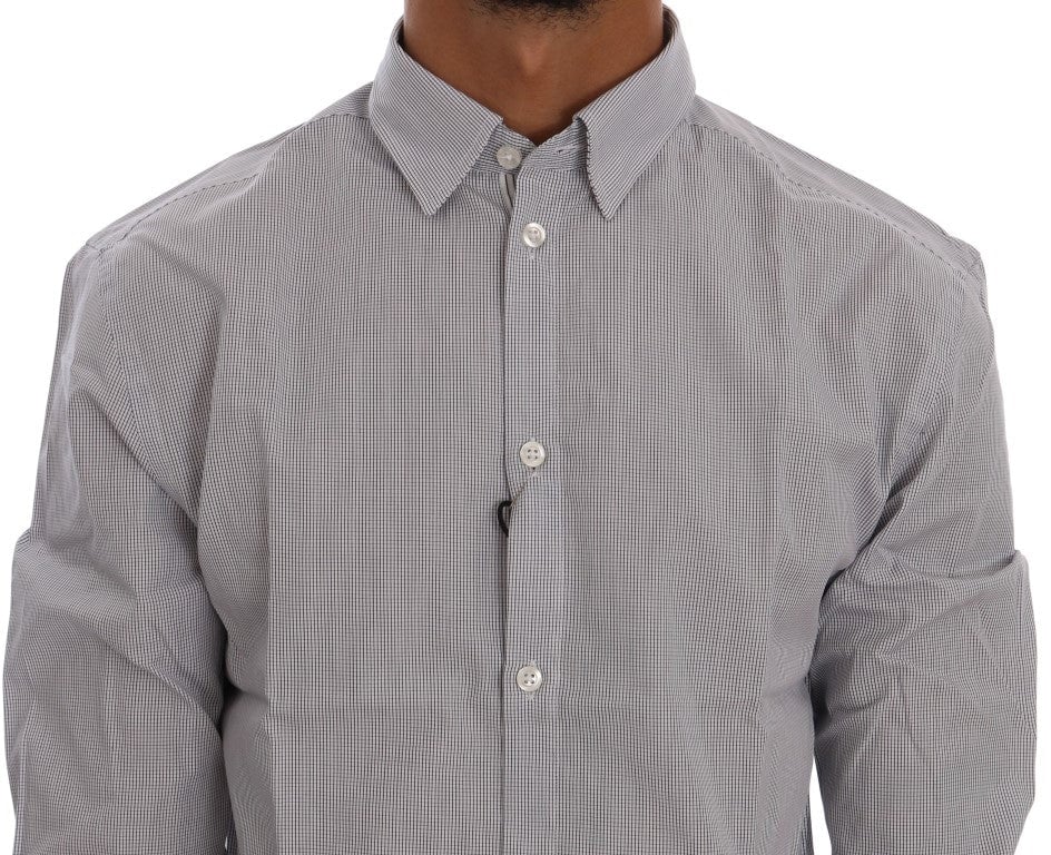 Frankie Morello White Blue Check Casual Cotton Regular Fit Shirt Blauw