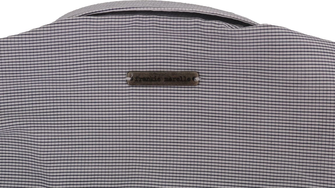 Frankie Morello White Blue Check Casual Cotton Regular Fit Shirt Blauw