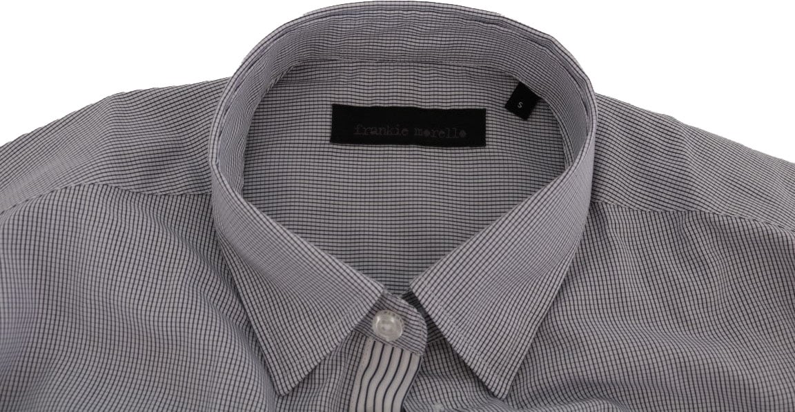 Frankie Morello White Blue Check Casual Cotton Regular Fit Shirt Blauw