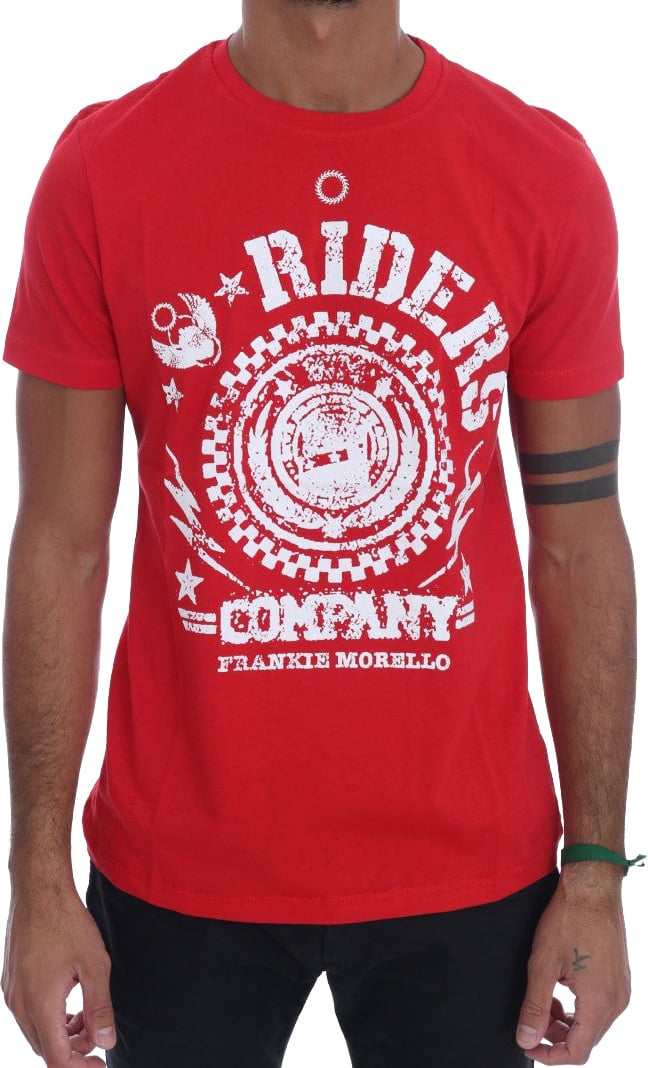 Frankie Morello Red Cotton RIDERS Crewneck T-Shirt Divers