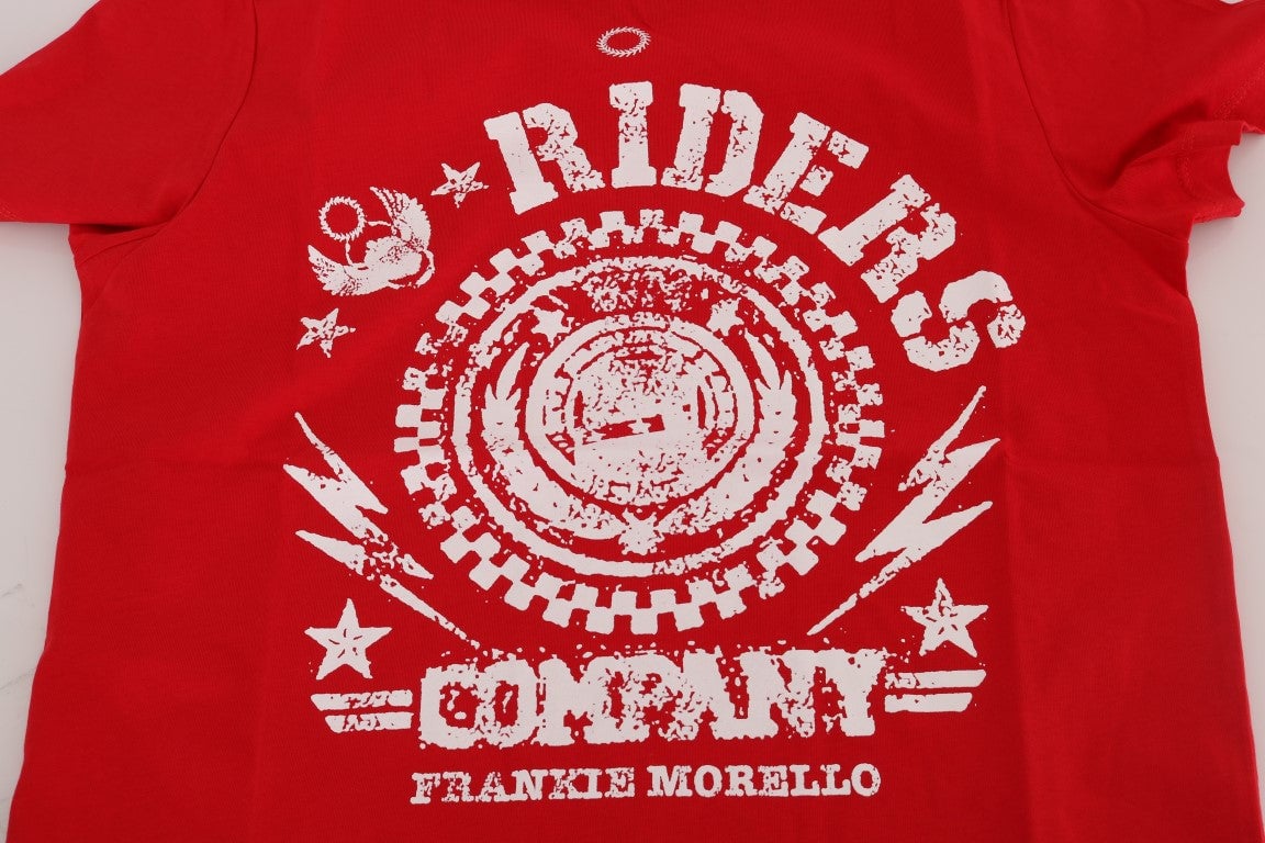 Frankie Morello Red Cotton RIDERS Crewneck T-Shirt Divers