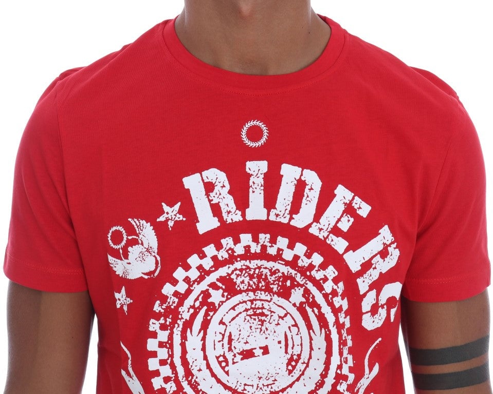 Frankie Morello Red Cotton RIDERS Crewneck T-Shirt Divers
