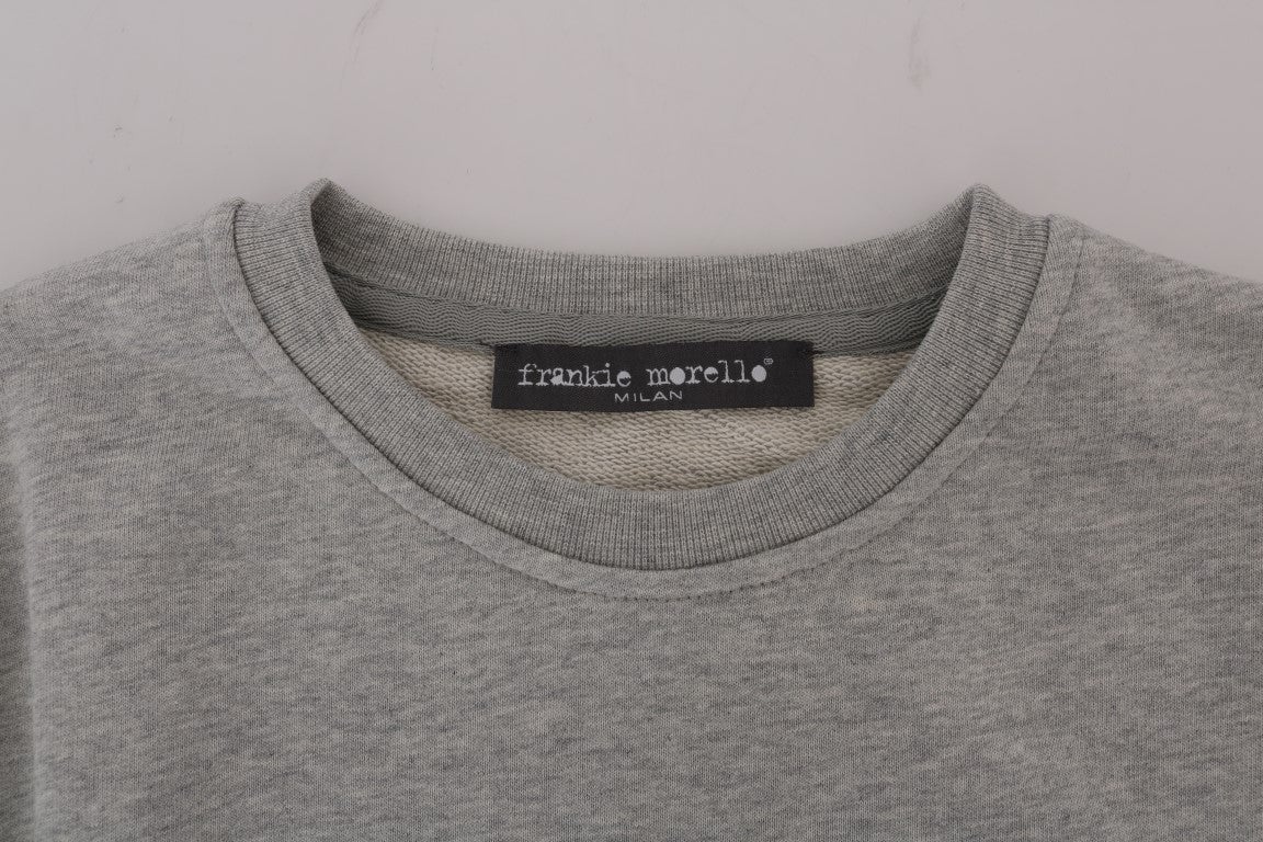 Frankie Morello Gray Cotton Crewneck Pullover Sweater Grijs