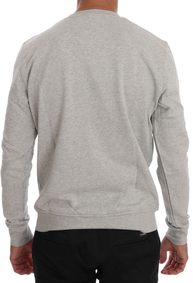 Frankie Morello Gray Cotton Crewneck Pullover Sweater Grijs