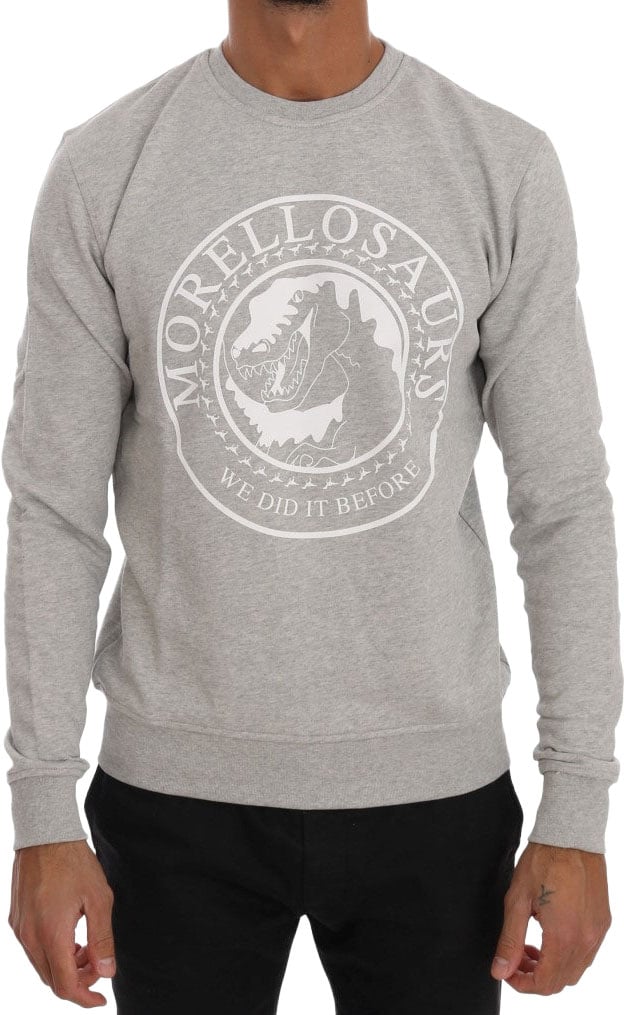 Frankie Morello Gray Cotton Crewneck Pullover Sweater Grijs