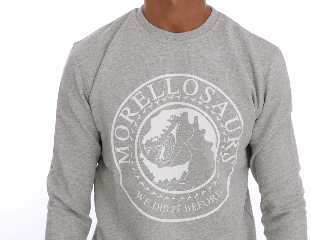 Frankie Morello Gray Cotton Crewneck Pullover Sweater Grijs