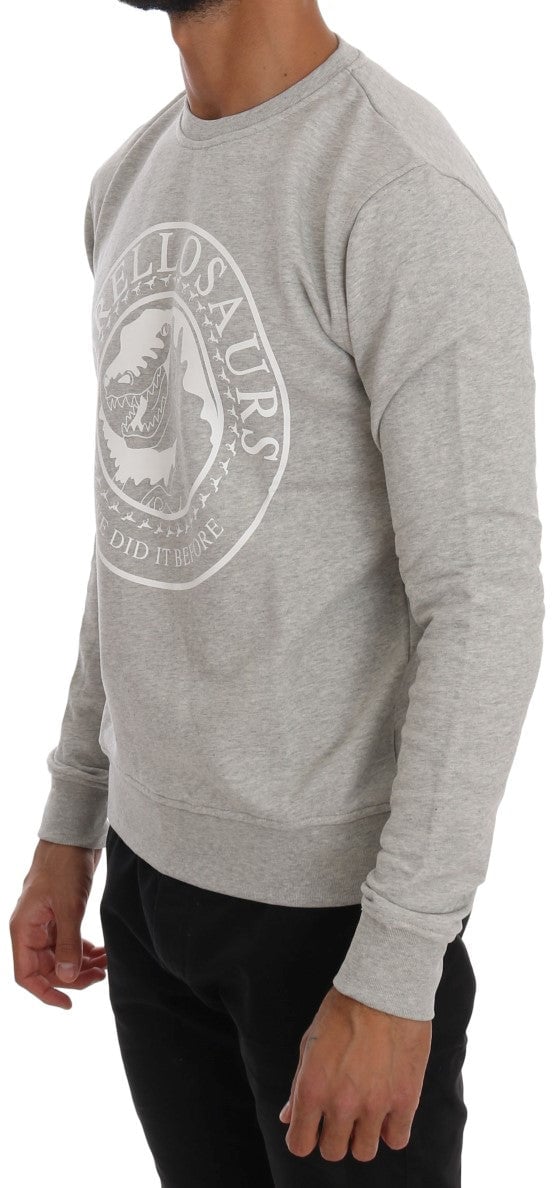 Frankie Morello Gray Cotton Crewneck Pullover Sweater Grijs
