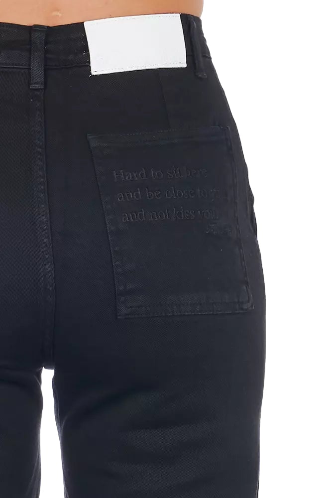 Frankie Morello Black Cotton Women Cropped Trouser Zwart