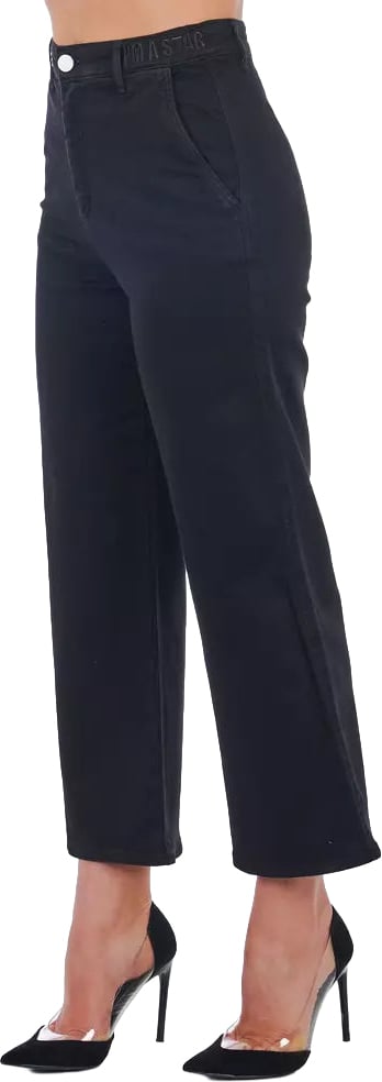 Frankie Morello Black Cotton Women Cropped Trouser Zwart