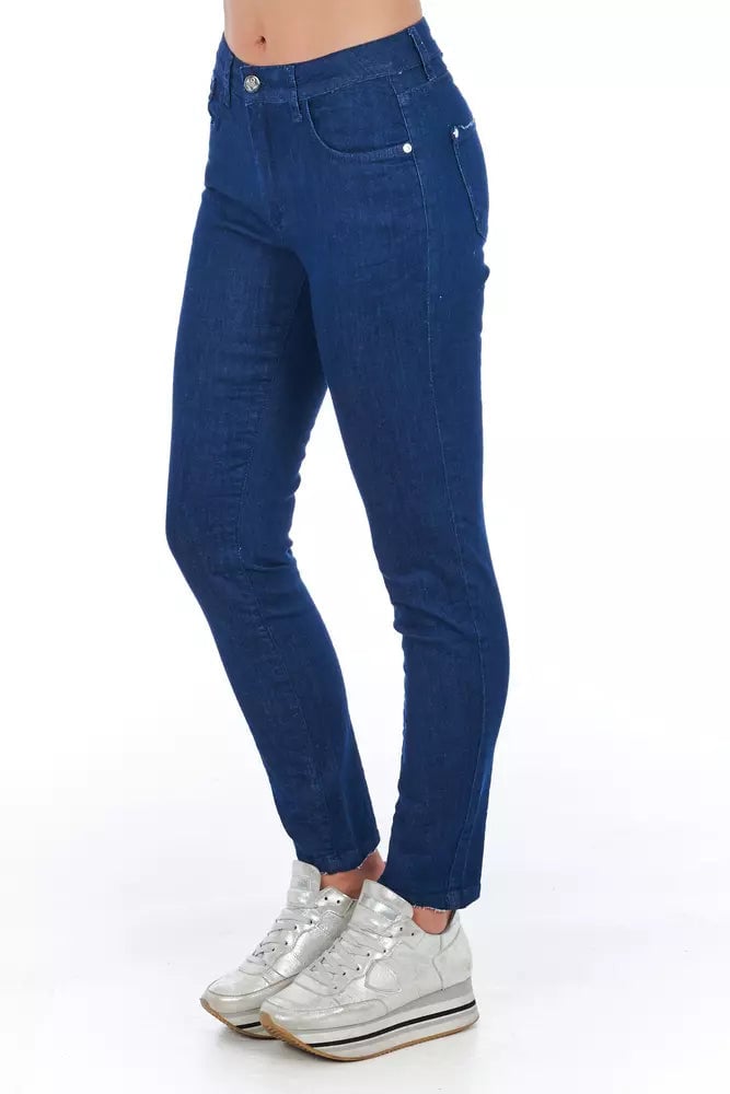 Frankie Morello Blue Cotton Women Skinny Jean Blauw