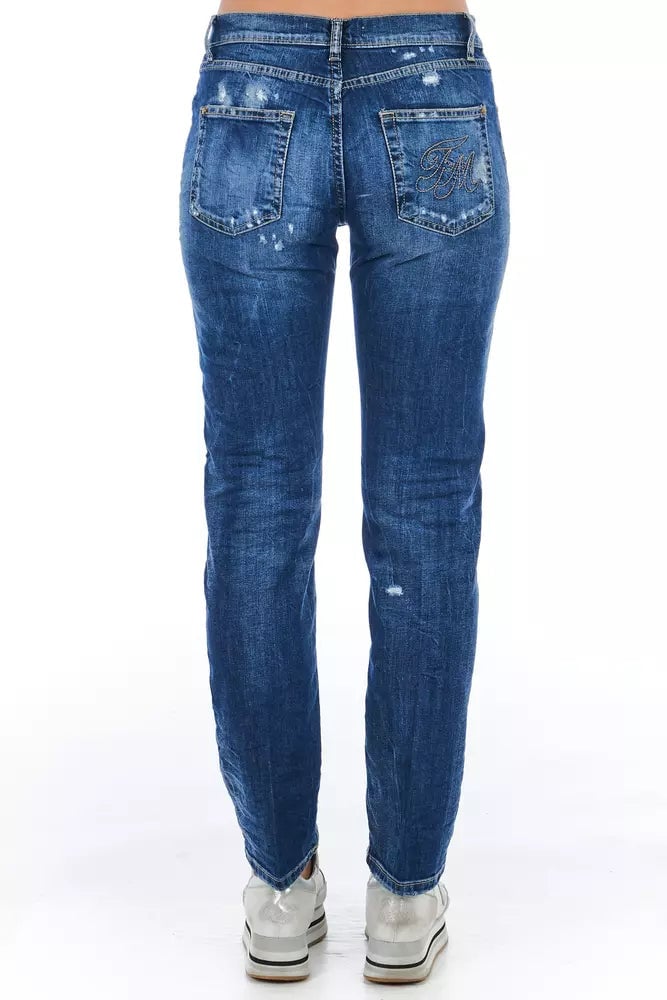 Frankie Morello Blue Cotton Women Jeans Blauw