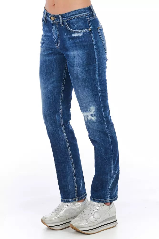 Frankie Morello Blue Cotton Women Jeans Blauw