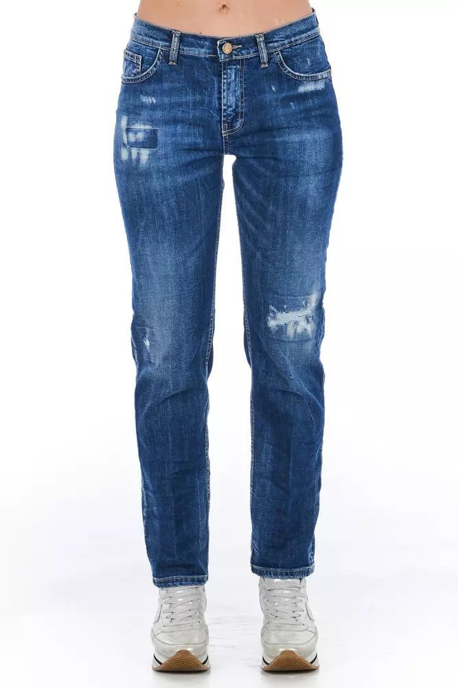 Frankie Morello Blue Cotton Women Jeans Blauw