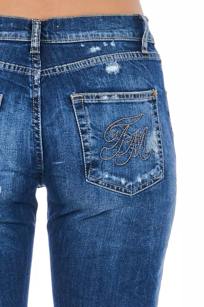 Frankie Morello Blue Cotton Women Jeans Blauw